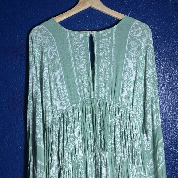 En Creme Floral Smocked Mini Dress Ruffle Sz M LIned Bohemian Summer Relax fit - Picture 6 of 9